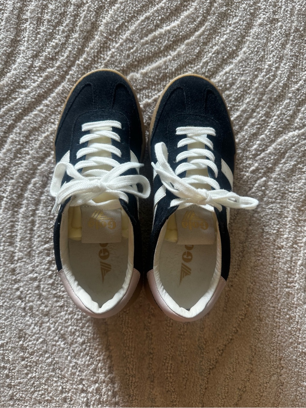 Gola Black Suede Sneakers with White Stripes and Gum Sole - Picture 2 of 5